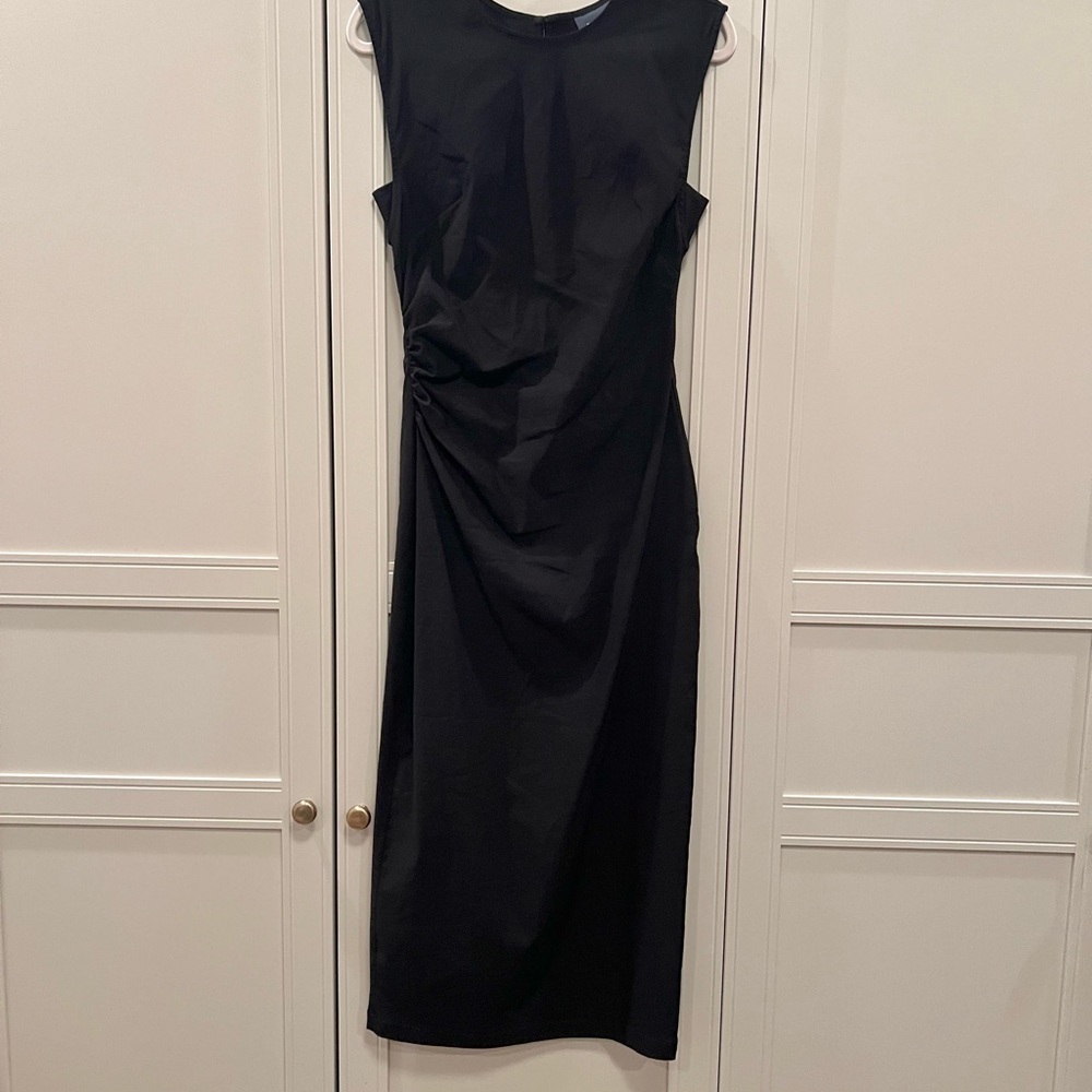 NEW Maeve Anthropologie Gathered Waist Sleeveless Midi Dress Black Women’s Small - Picture 3 of 13
